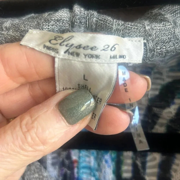 Elysee 26 Bold Green Blue Gray Print Hooded Long Sleeve Sweater Size Large - Picture 6 of 10